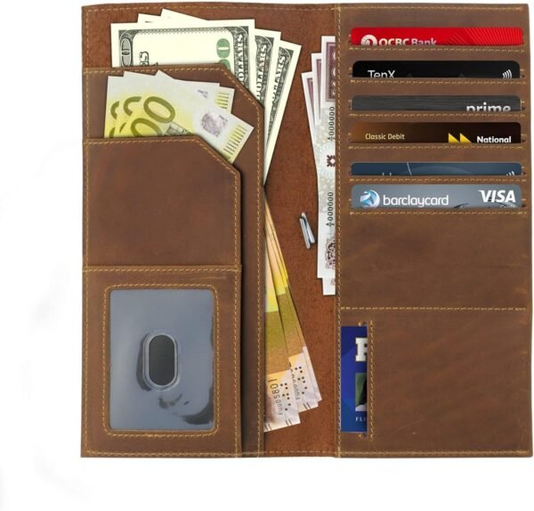 WANDERINGS Genuine Leather Passport Wallet - 4.25 x 9 - Large Leather Passport Holder for Travel - Folding Leather Travel Wallet Case with RFID Blocking, Travel Organizer for Men and Women - Image 4