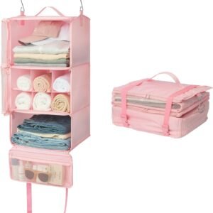 GRANNY SAYS Hanging Packing Cubes for Travel, Large Portable Hanging Suitcase Organizer, Foldable Compression Luggage Organizer Bags for Clothes, Carry on Closet Suitcase, XL-Pink Travel Shelves