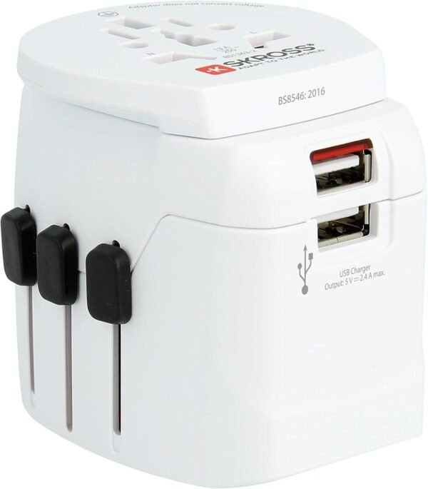 SKROSS Pro Light World Travel Adapter with USB | 3-Pole Travel Adaptor with Slide System | Designed for 200+ Countries | Compact and Reliable | White - Image 4