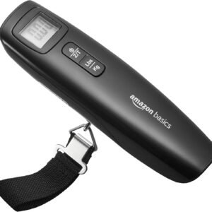 Amazon Basics Portable Digital Luggage Scale for Travel, Hanging Baggage Scale, Suitcase Weight Scale with Battery Included, Digital Display, Flexible and Sturdy Strap, 110 LBS Load, one Size, Black