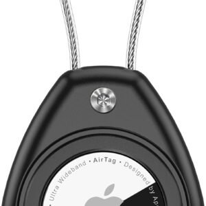 Waterproof Airtag Holder,Airtag Keychain with Secure Lock,Airtags Case for Apple Airtags,Anti-Lost Protective Case Air tag Accessories for Dog,Keys,Luggage,Men Women’s Keyrings & Keychains-Black