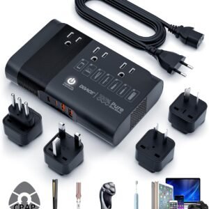 500W Pure Sine Wave Voltage Converter US to Europe, 220V to 110V Converter for European Travel, Power Converter Adapter Combo PD for CPAP Hair Straightener Cruler Shaver Toothbrush Laptop Camera Phone