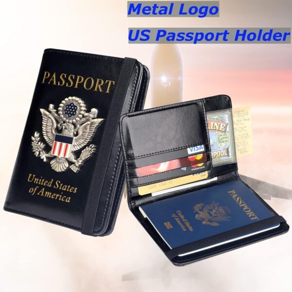 Herain Passport Holder Wallet Cover Case for Men Women Family, Metal US Badge Passport Book Holers with RFID Blocking, Travel Essentials Cruise Must Haves - Image 4