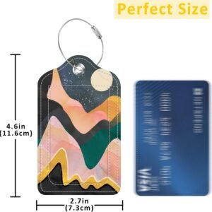 3 Pack Abstract Mountains Luggage Tag for Suitcases Golden Mountains and Moon PU Leather Bag Travel Suitcase ID Identifier Baggage Tags for Women Men Travel
