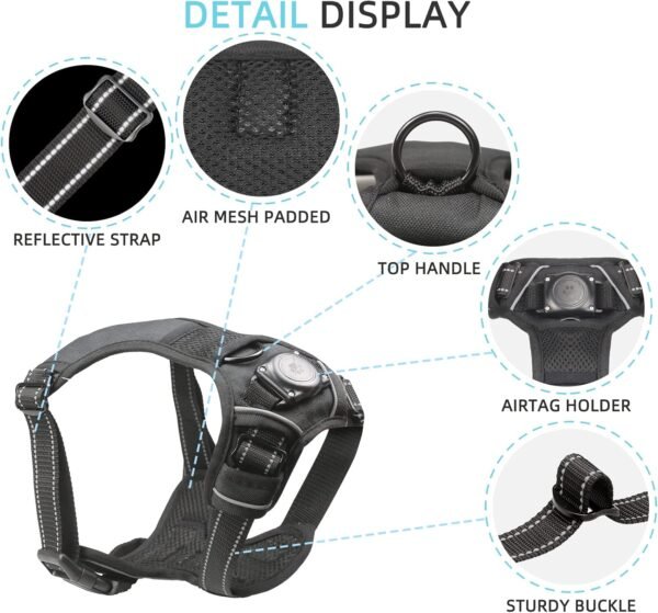AirTag Dog Harness, Integrated Dog Vest with 100% Waterproof Air Tag Holder, No-Pull No-Choke Reflective Dog Vest Harness with Apple Air Tag Case for Small Medium Large Dogs (Black, S) - Image 6
