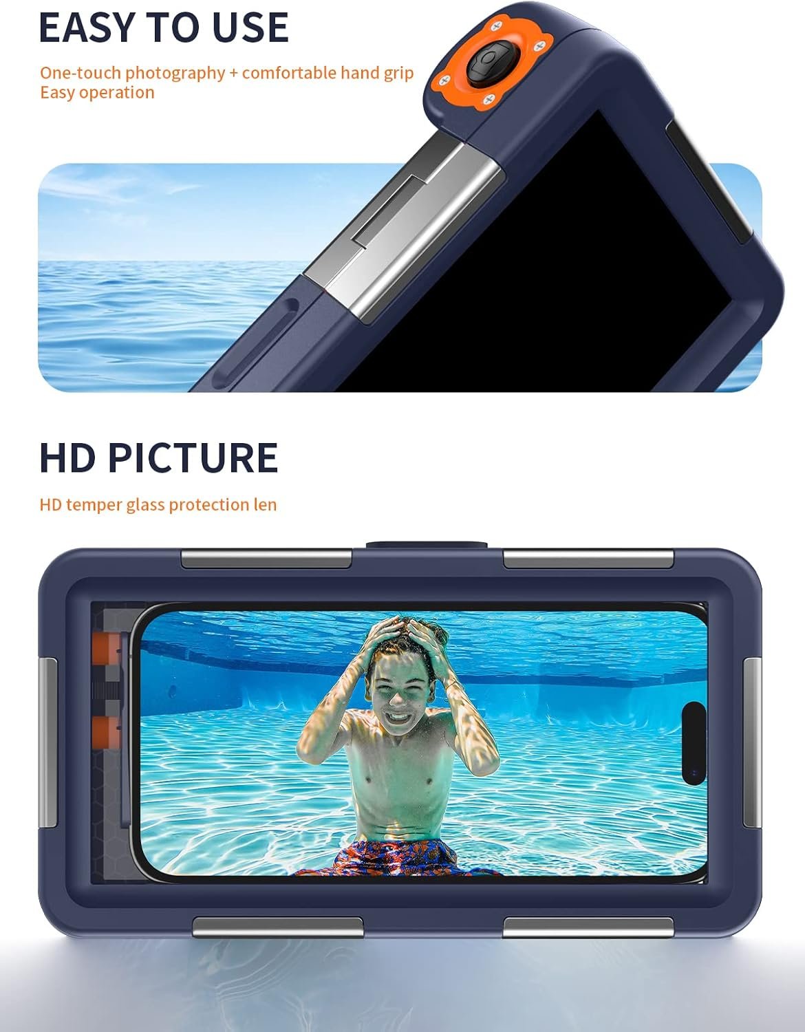 Underwater Diving Snorkeling Phone Case, IP68 Professional 50ft 15m Waterproof Outdoor Cellphone Case Photo Video Cover with Lanyard for iPhone 16 Galaxy Huawei Moto All Series, Blue - Image 3