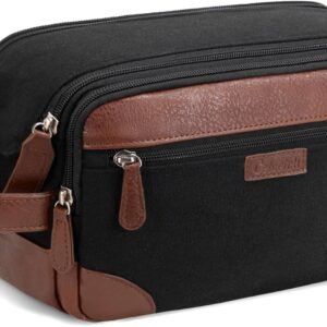 Travel Toiletry Bag for Men – Canvas Toiletries Bag with Multiple Pockets Large Hanging Dopp Kit Travel Bag for Toiletries Essentials Accessories – Black