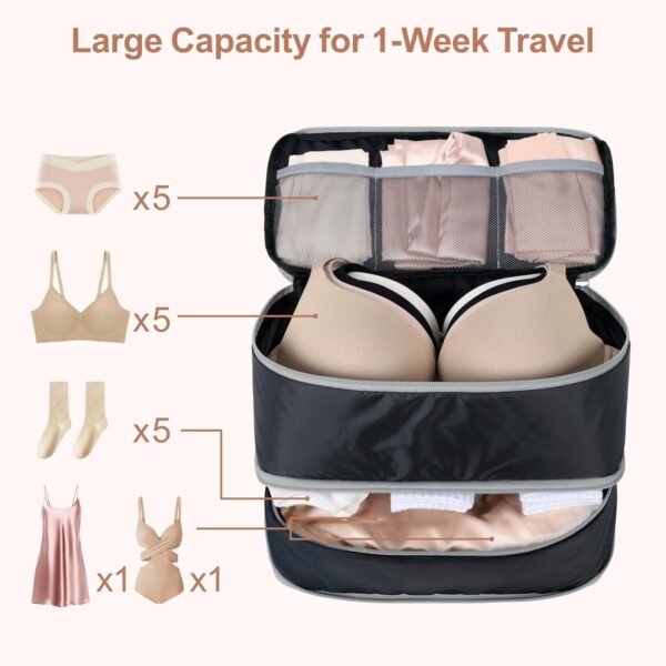 Cambond Travel Underwear Organizer Bag - 4-in-1 Double Layer Lightweight Bra Organizer, Portable Expandable Compression Packing Cubes Travel Packing Organizers, Underwear Storage Bag for Women - Image 2