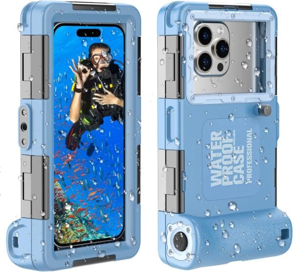 Underwater Snorkeling Diving Phone Case, Waterproof Phone Case for iPhone 16/15/14/13/12/11Pro Max/XR/XS for Samsung Galaxy S24/S23/S22/S21,Universal Scuba Underwater Photo Video Housing(Blue)