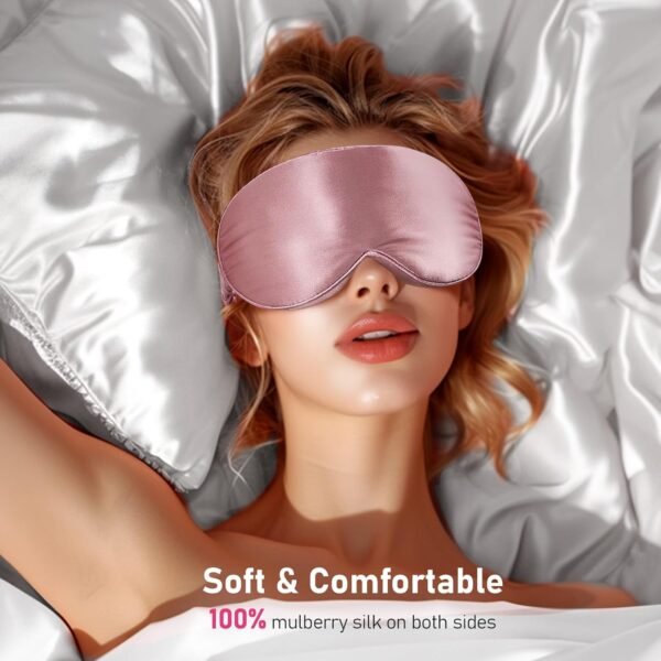 LitBear 100% 22 Momme Mulberry Silk Sleep Mask - 3D Contoured Eye Mask for Men & Women, Soft Breathable Sleeping Mask with Adjustable Strap, Perfect Blocks Light for Sleeping (Bean Pink) - Image 3