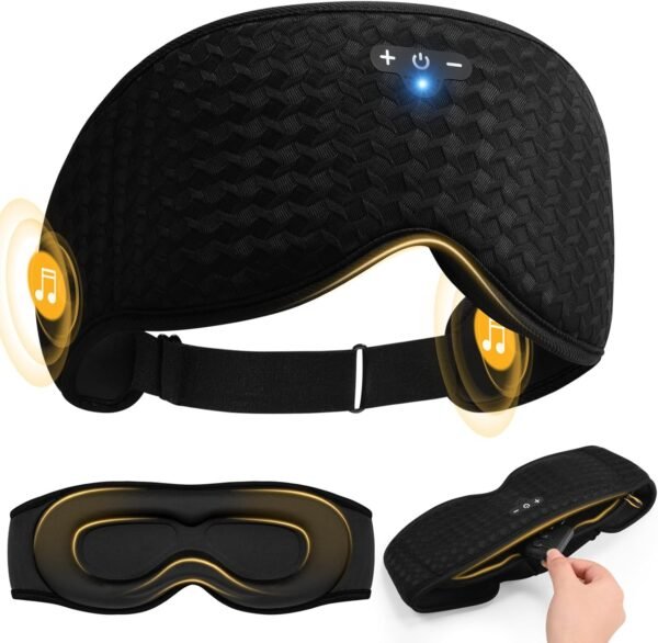 3D Contoured Sleep Mask with Bluetooth Headphones, Adjustable Blackout Sleeping Mask, Easy Installation Sleeping Headphones with Ultra-Thin Stereo Speakers for Men, Women