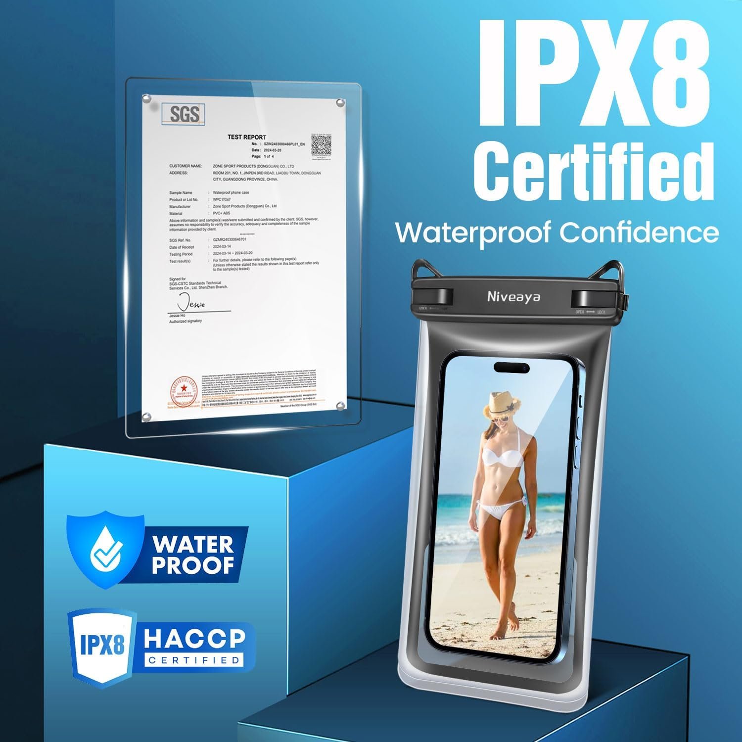 Niveaya Floating Waterproof Phone Pouch - 2 Pack Waterproof Dry Bag Case-Up to 8.5", Waterproof Phone Case with Adjustable Lanyard, Vacation Beach Swimming Pool Kayak Cruise Travel Essentials - Image 6