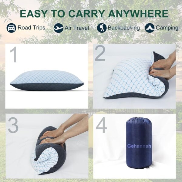 Gehannah Travel Pillow - Compressible Camping Pillow for Sleeping, Shredded Memory Foam Pillow with Storage Bag Compact Supportive (Grey, Large(2 Pack)) - Image 5