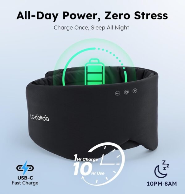 Luxury Bluetooth 5.4 Sleep Mask for Adults - Ice Fiber Cooling & HD Sound, 100% Light Blocking Adjustable Eye Cover for Travel & Side Sleepers - Soft Sleep Headphones with 10H Playtime - Image 5