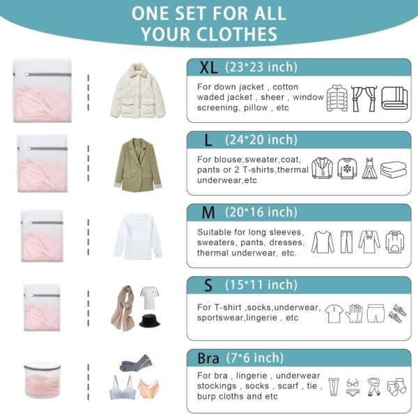 XXL Shoe Washing Machine Bag - 2 Reusable 360° Deep Clean Shoe Washing Bag for Washer and Dryer, Durable Zipper Laundry Shoe Bag Kit Include Laundry Bag for Delicates/Bra Laundry Bags (White) - Image 7