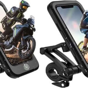 Waterproof Outdoor Sports Bike Phone Mount Case, Bicycle and Motorbike Handlebar Phone Holder with Secure Grip, Shockproof Design, 360 Degree Rotation Adjustable for Smartphones 4 to 6.7 Inches
