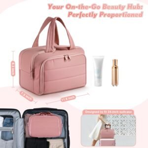 Travel Toiletry Bag: ​​ Large Capacity, 4 Compartments, Wet/Dry Separation, Ultra-Soft Lightweight Fabric & Anti-Spill Design for Travel,Gym,Gift(11.8″ L)​ (Raspberry Pink)