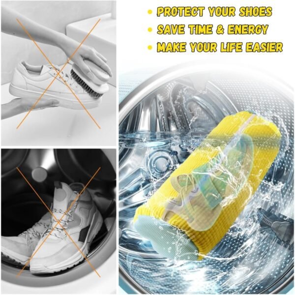 2PCs Shoe Washing Machine Bag with Shoe Tree - Durable Sneaker Wash Bag for All Shoe Sizes and Types - Shoe Laundry Cleaning Bag Washer (Yellow) - Image 7