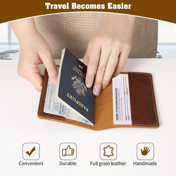 Jack&Chris Leather Passport Holder, Passport Travel Wallet Cover Case for Men Women, Leather Travel Documents Organizer Protector, JC105-Brown - Image 6