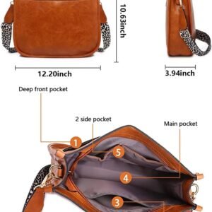 AUYOCO Vegan Leather Crossbody Bags for Women, Crossbody Purse with Guitar Strap Zipped Pockets Handbag Shoulder Bag