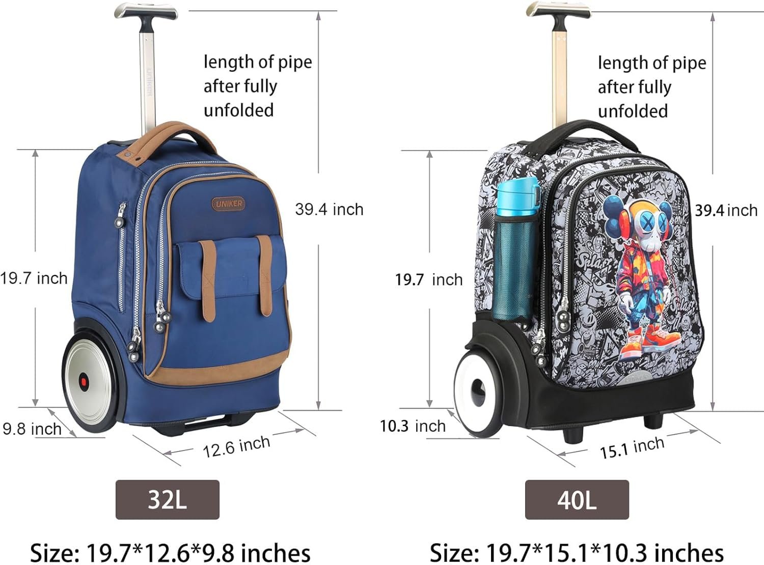 UNIKER Rolling Laptop Bag for Laptop,Wheeled Backpack for Adult,Wheeled Suitcase,Softside Trolley Bag with Laptop Compartment - Image 2