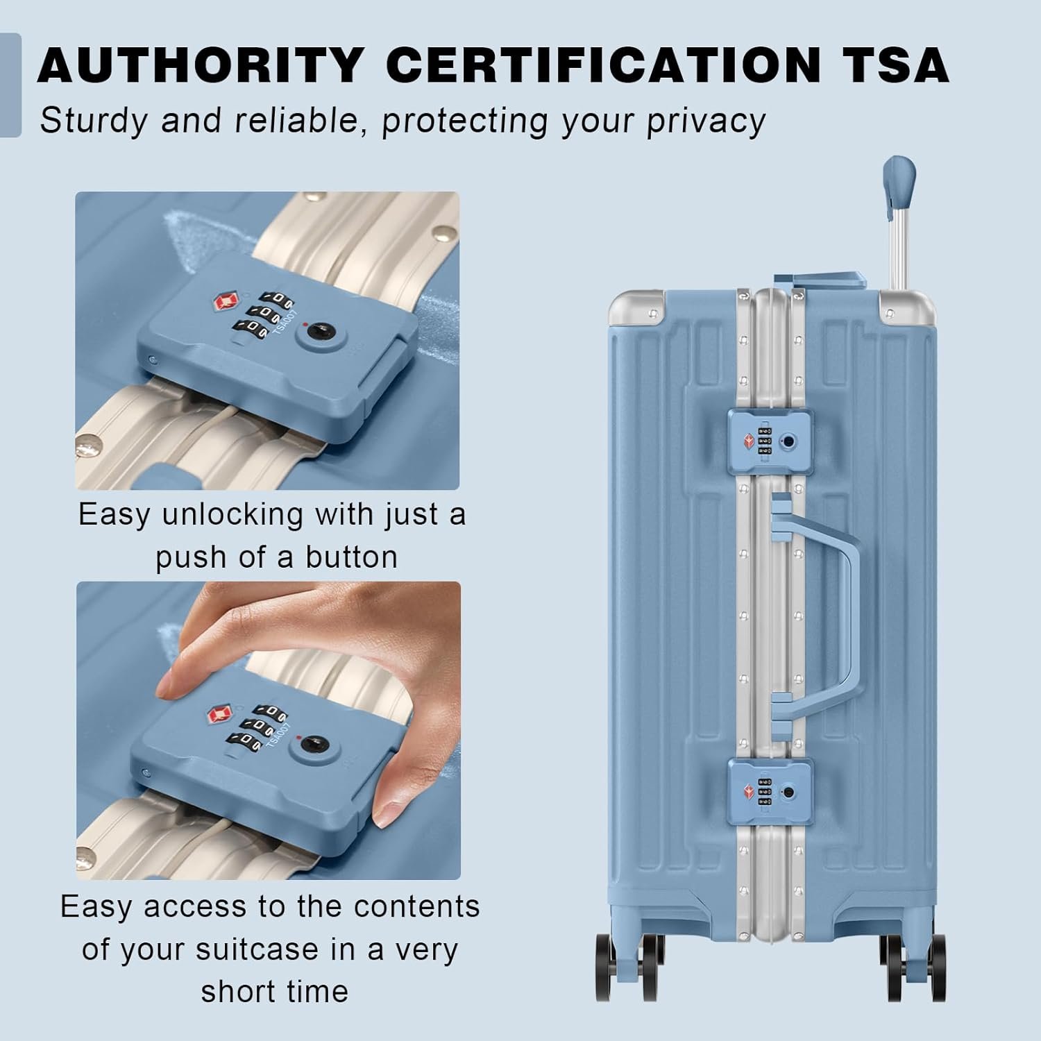 AnyZip Carry On Luggage PC+ABS Aluminum Frame Zipperless Luggage Hard Shell Suitcase with TSA Lock Double Spinner Wheels 20 Inch Haze Blue - Image 5