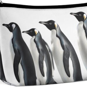 Waterproof Travel Makeup Bag Case Organizer, PU Leather Penguins Cosmetic Bags, Small Toiletry Case Cute, Portable Zipper Pouch for Women Men, Travel Accessories