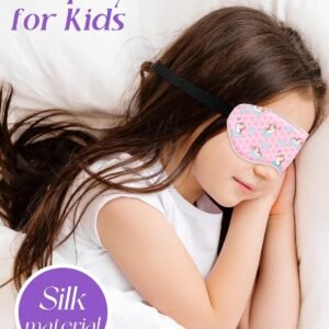 Sleep Mask for Kids – Cute Cartoon Silk Eye Mask for Sleeping with Adjustable Strap Soft Smooth Light Silk Kids Eye Cover for Boys Girls Teens, Sleeping Unicorns