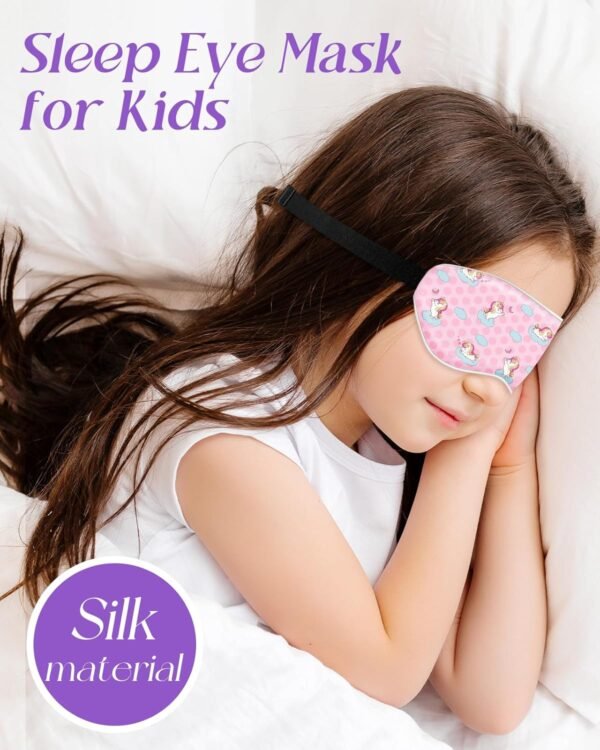 Sleep Mask for Kids - Cute Cartoon Silk Eye Mask for Sleeping with Adjustable Strap Soft Smooth Light Silk Kids Eye Cover for Boys Girls Teens, Sleeping Unicorns - Image 2