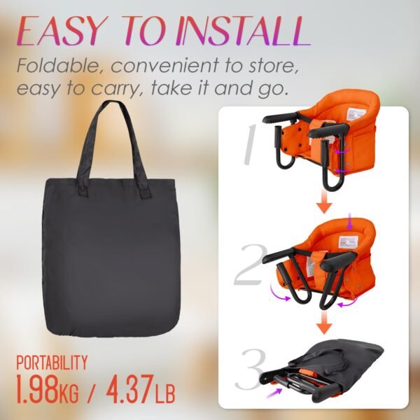Hook on High Chair,Portable Foldable High Chair for Babies 6-36 Months, Includes Storage Bag (Orange) - Image 5