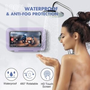 LC-dolida Shower Phone Holder Waterproof 480 Rotation Phone Stand Case Mount for Bathroom Batheub Kitchen Wall Mirro Compatible with iPhone 16 15 14 13 Plus Pro Max XS XR Women Men Gift