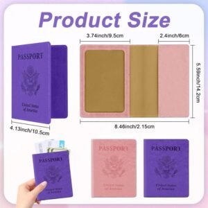Passport Holder for Travel, 2 PCS Passport Holder, Travel Passport Holders Must Haves for Women Men, Pink and Purple Passport Cover Passport Wallet Case Holders for Travel Cruise Ship Essentials Gifts