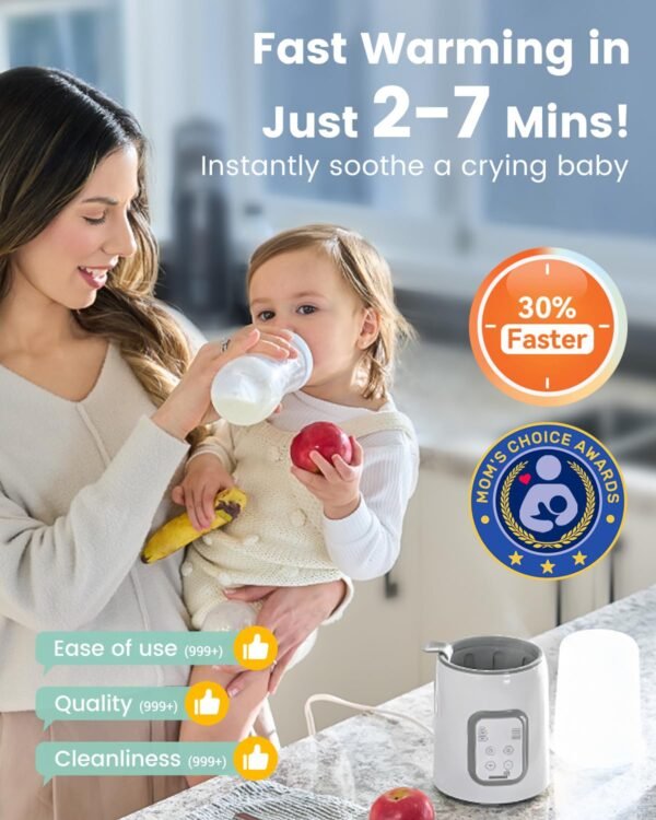 Bottle Warmer, GROWNSY 8-in-1 Fast Baby Milk Warmer with Timer for Breastmilk or Formula, Accurate Temperature Control, with Defrost, Sterili-zing, Keep, Heat Baby Food Jars Function - Image 2