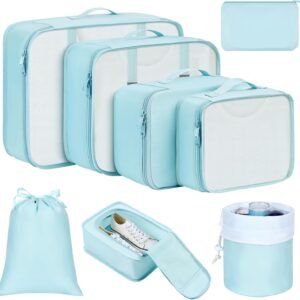 DIMJ Packing Cubes for Travel – Luggage Organizer Bags 8 Pcs Packing Cubes for Suitcases Lightweight Suitcase Organizer Bags set with Makeup Bag for Travel Accessories (Blue)