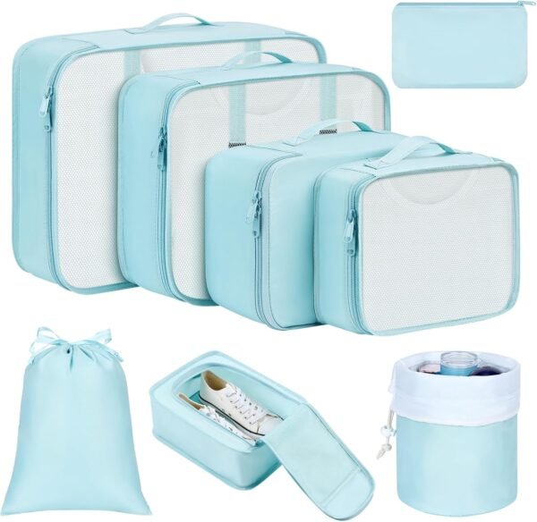 DIMJ Packing Cubes for Travel - Luggage Organizer Bags 8 Pcs Packing Cubes for Suitcases Lightweight Suitcase Organizer Bags set with Makeup Bag for Travel Accessories (Blue)