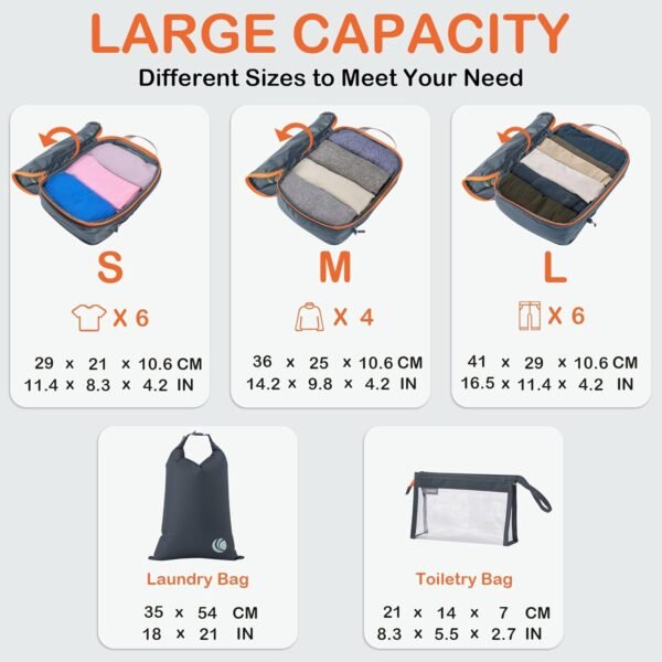 Cipway Compression Packing Cubes, Ultralight Luggage Organizer Bags with Laundry Bags and Clear Toiletries Bag, Travel Essentials for Carry on Suitcase (6 Piece,Gray) - Image 6