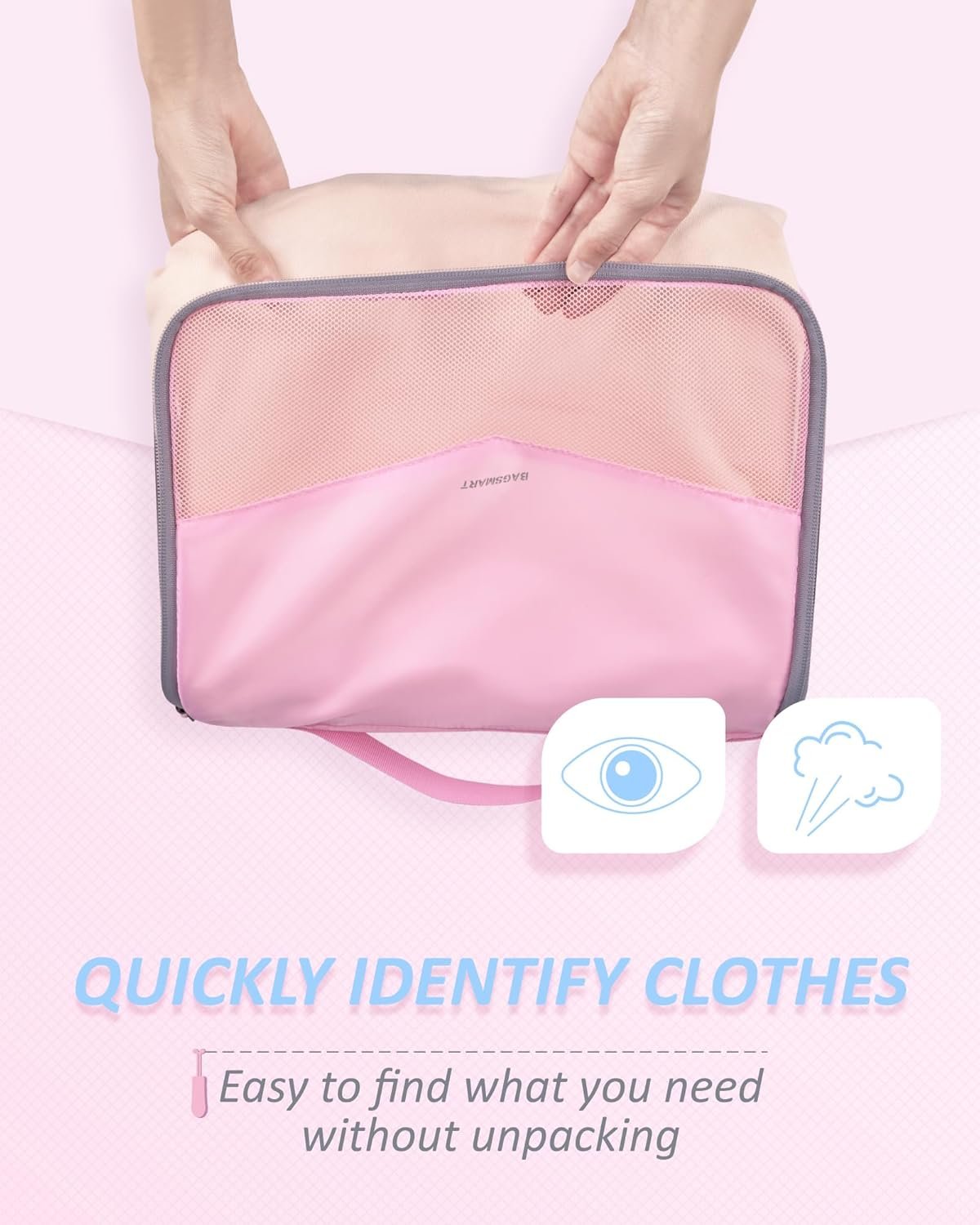 BAGSMART Packing Cubes for Travel, 6 Set Lightweight Travel Packing Cubes for Suitcases, Suitcases Organizer & Travel Cubes for Packing Baby Pink, BM0104022 - Image 4