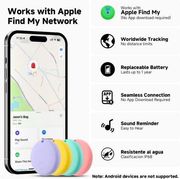 4 Pack Air Tracker Tag Item Finders Work for Apple Find My (iOS Only) IP68 Waterproof Smart Tag Bluetooth Tracker Item Finder for Key, Backpack, Wallet - Image 2