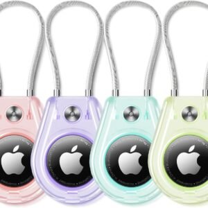 for AirTag Holder 4 Pack – Keychains Case Waterproof Replacement for Apple AirTag, Dog Collar, Luggage, Backpack, Durable, Lightweight, and Secure(Bluish/Pinkish/Greenish/Purpleish)