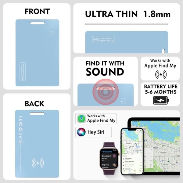 Air Tag (2025) iOS Only Bluetooth Tracker Card with Apple Find My, Rechargeable Smart Card Wallet Finder GPS Tracker, Keys Finder and Item Locator for Keys, Bags, Passports (Blue, 2 Pack) - Image 2