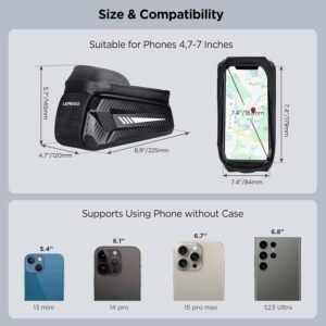 Bicycle Frame Bag Waterproof Handlebar Bag for Smartphones up to 7 Inch Mobile Phone Case Top Tube Bag with TPU Sensitive Touchscreen for Mountain Bikes, Road Bikes, Ebikes