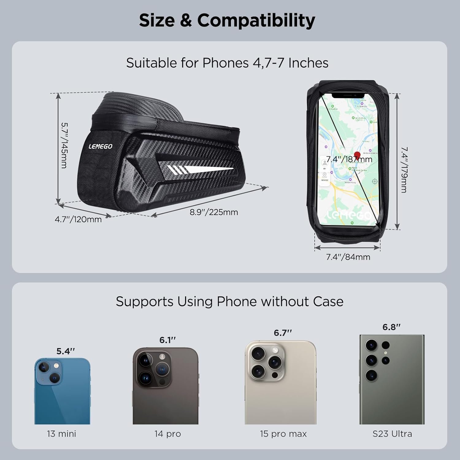 Bicycle Frame Bag Waterproof Handlebar Bag for Smartphones up to 7 Inch Mobile Phone Case Top Tube Bag with TPU Sensitive Touchscreen for Mountain Bikes, Road Bikes, Ebikes - Image 2