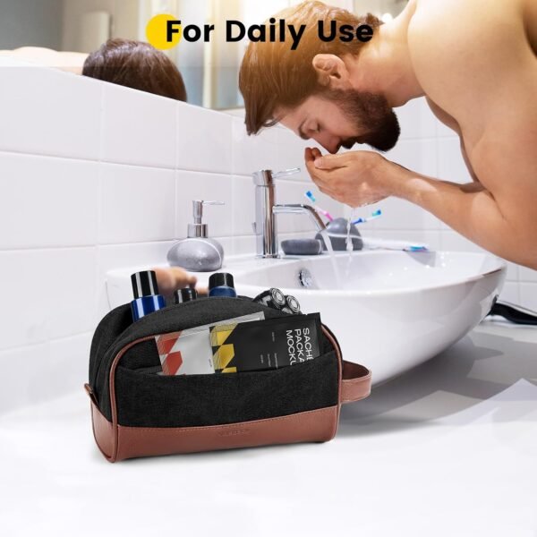 Vorspack Travel Toiletry Bag - Canvas Toiletry Bag for Men Water Resistant Skincare Bag Dopp Kit for Bathroom Toiletries Accessories Gifts - Black - Image 6
