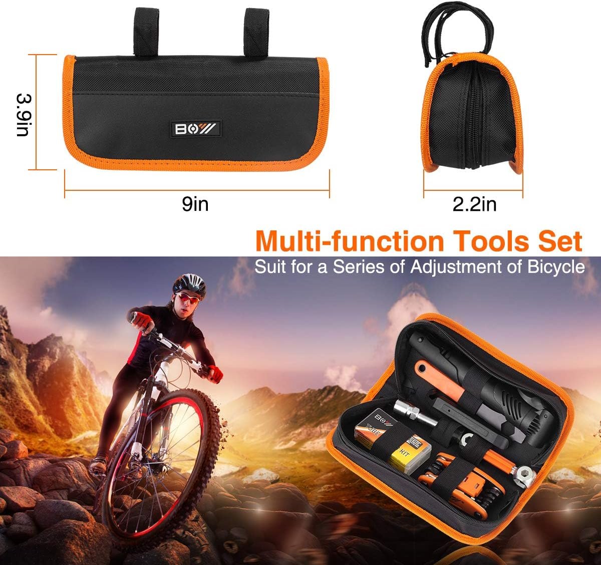 Bicycle Repair Bag With Tire Pump, Portable Tool Kit for Camping Travel - Patches, Inflator, Maintenance Essentials All in One Safety Kit - Image 8