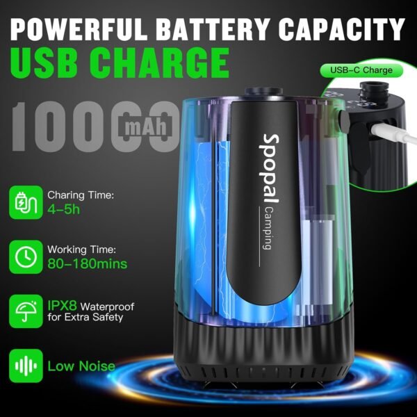 Portable Camping Shower - 10000mAh Rechargeable, 5-Speed, IPX8 Waterproof, LED Display Camp Shower Pump- Perfect for Hiking, Travel, Cars & Pets - Image 2