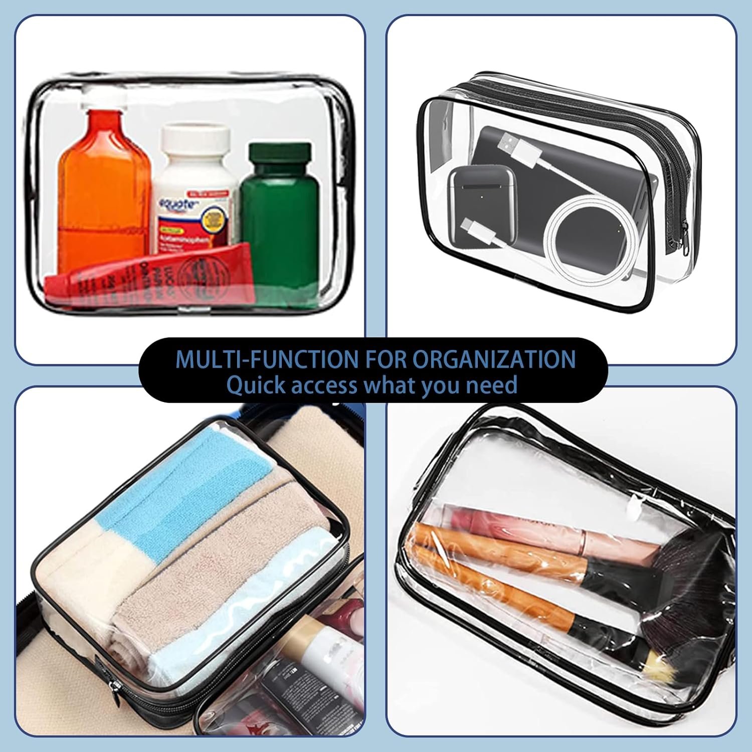 16 Pieces Clear Makeup Bags Bulk, TSA Approved Toiletry Bag for Travel, PVC Waterproof Travel Small Pouches Clear Pouch with Zipper for Men and Women Carry-on Travel Essentials Cosmetic Bags (Black) - Image 5