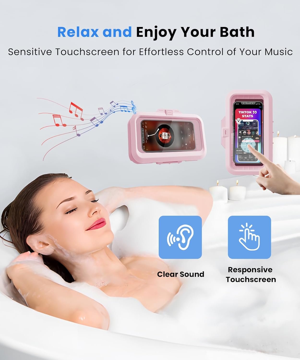 URROY Shower Phone Holder Waterproof One-Touch Open Shower Phone Case Anti-Fog & Sensitive Touchscreen Bathroom Wall Phone Mount Stand Universal Fit for iPhone & Smartphones Gift for Men Women Pink - Image 5