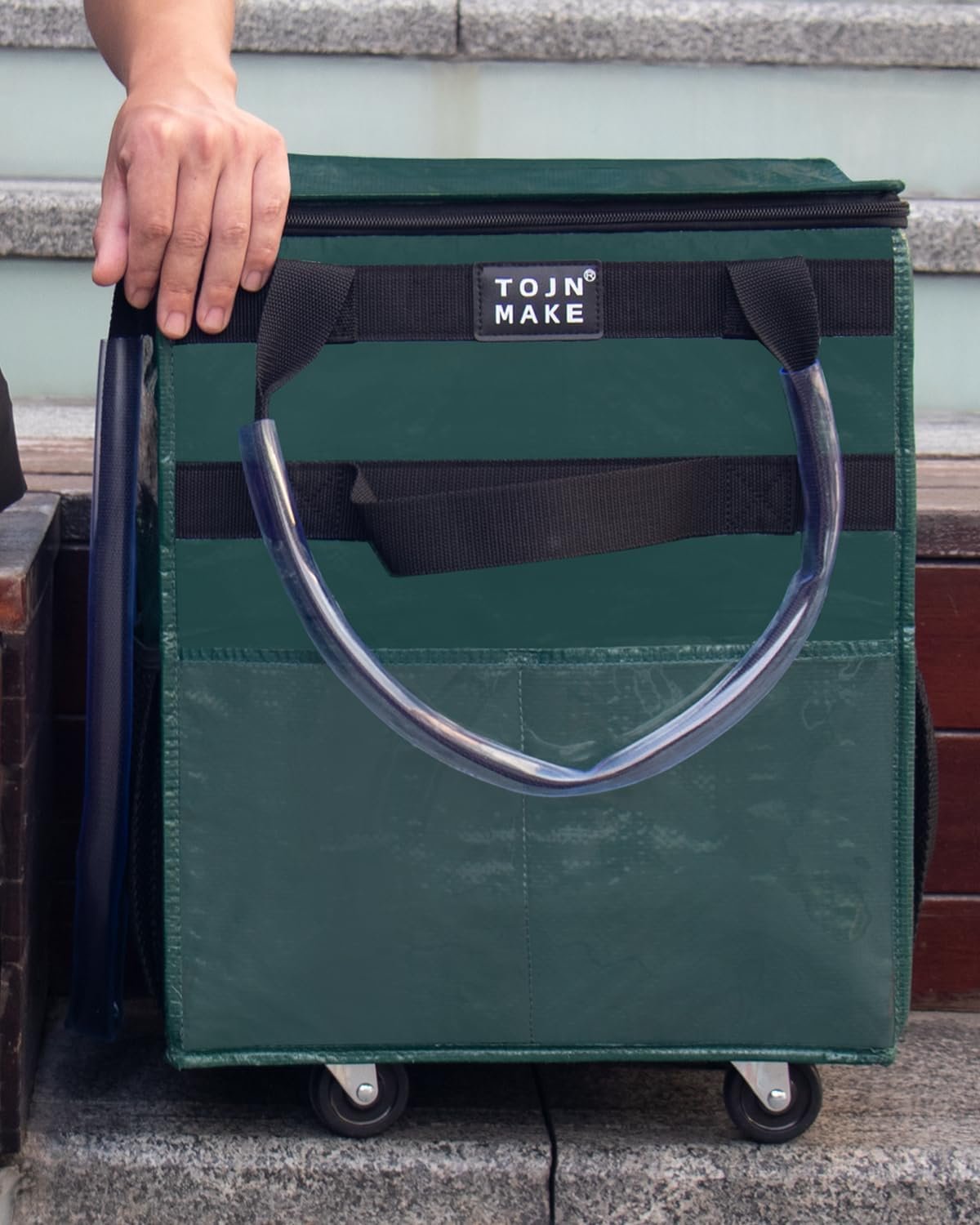 Reusable Grocery Bag On Wheels Shopping Trolley with 8 Pockets and Zipper Cover Foldable Rolling Tote, Heavy Duty Handles, Carries Up to 66 LBS Medium - Image 6