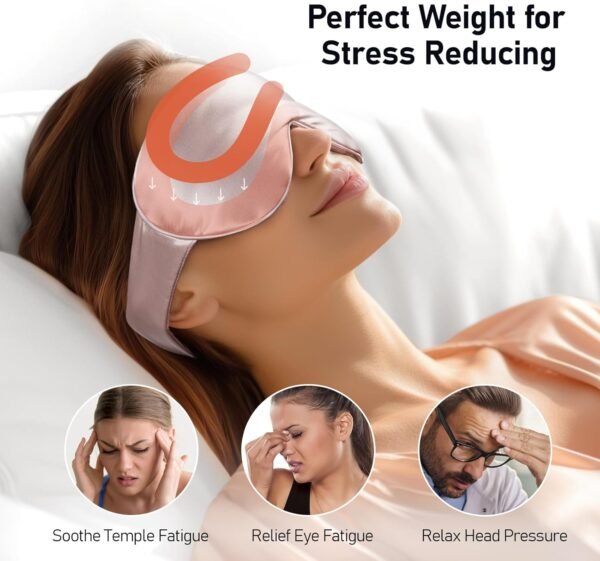 LitBear Weighted Silk Sleep Mask 4.9 oz (140g), Mulberry Silk Sleeping Mask with Detachable Insert, Women Men Pressure Relief Night Light Blocking Eye Mask with Adjustable Strap, for Relax Deep Sleep - Image 3