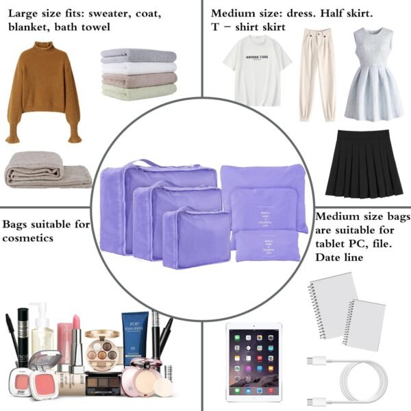Travel Packing Cubes 6 Set, Lightweight Luggage Organizers, Essential Accessories for Clothes Shoes Electronics Cosmetics Toiletries(Light Purple) - Image 4